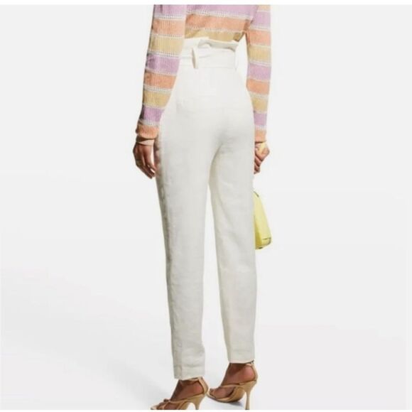 Veronica Beard Clerence Paperbag Pants in White Cream  Linen Size 2 - Picture 10 of 12